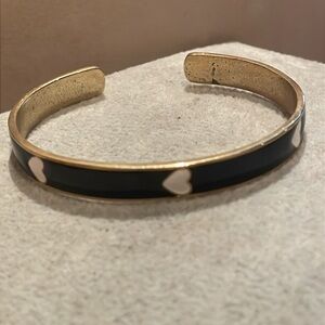 Black Cuff Bracelet with White hearts 7-8”